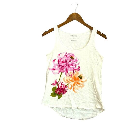 Old Navy White Floral Tank Top | Sleeveless Hi-Low Hem | Size Small S/P - Picture 2 of 5